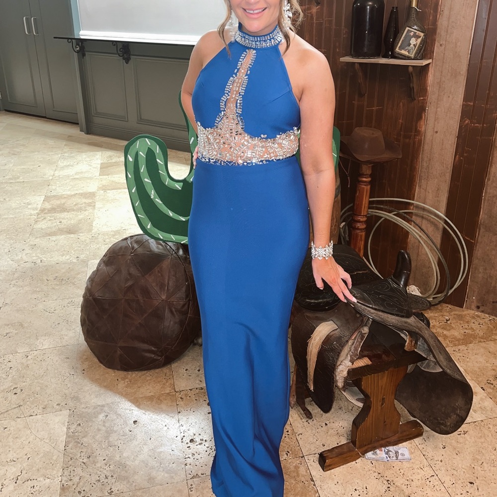 Blue embellished formal dress